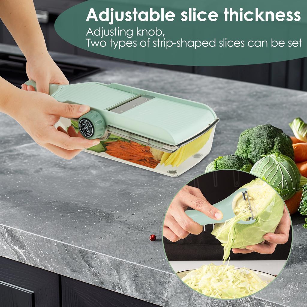 Mandoline Slicer Adjustable Vegetable Slicer Shredder with Container and Peeler Multifunction Veggie Fruit Cutter Kitchen Gadget