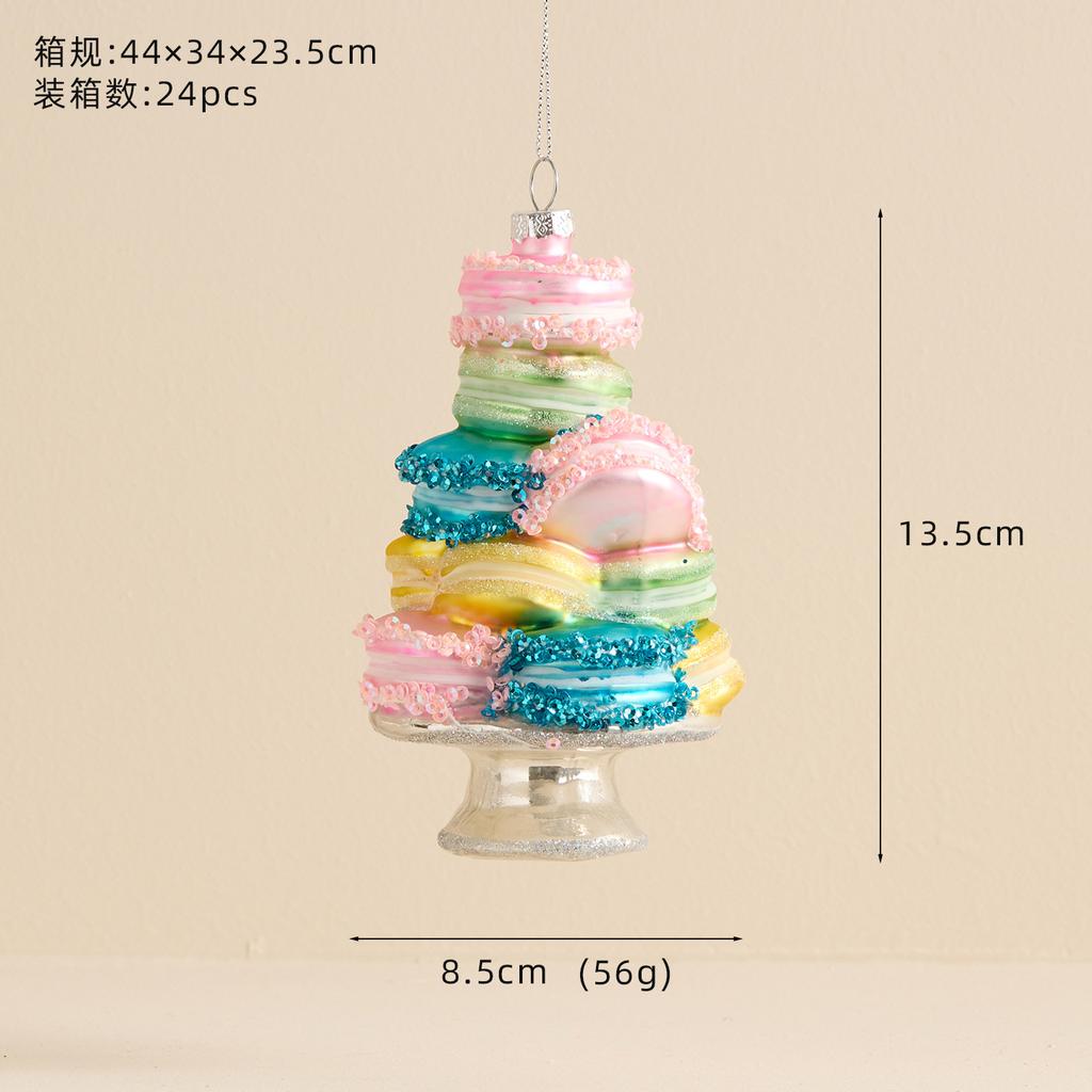 Uniquely Shaped Glass Christmas Ball - Macaron Cake Painted Ornament for Tree Decoration Colorful Holiday Decor