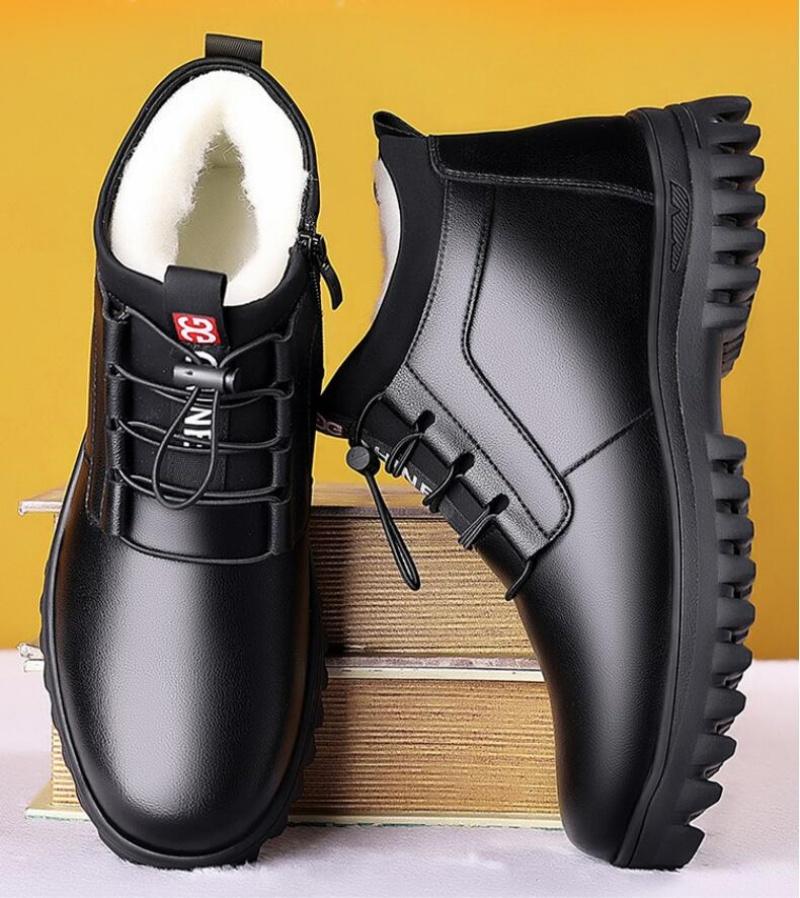 

Мужская хлопковая обувь 2024 года, зимняя новая плюшевая шерстяная толстая подошва, повседневная обувь с высоким верхом для тепла и снега, мужские ботинки 44 чёрный