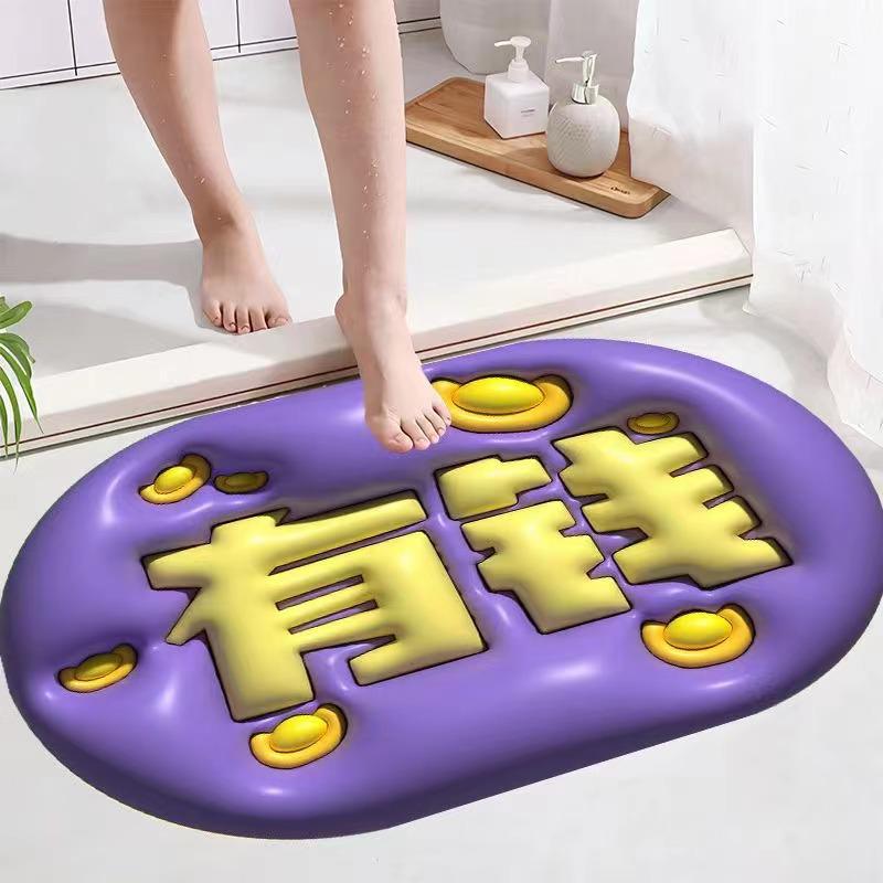 Covoraș de baie 3D Diatom Mud - Covoraș absorbant, cu uscare rapidă, lavabil, imprimat pentru ușile de baie