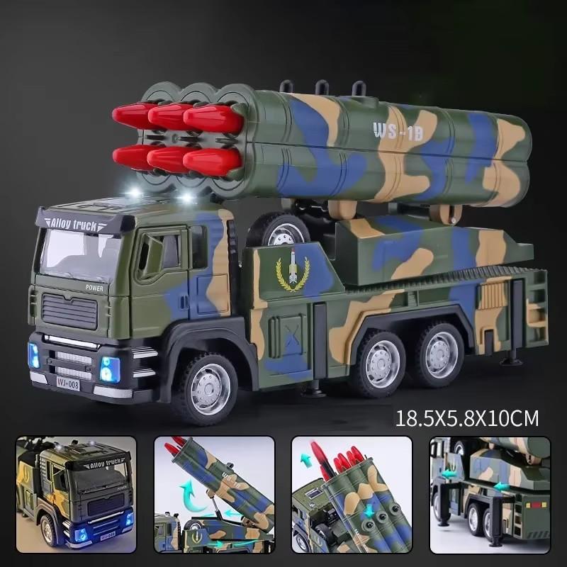 1:32 Scale Missile Rocket Launcher Car Model Toy Alloy Diecast Pull Back Military Engineering Vehicle Models Collection Gifts