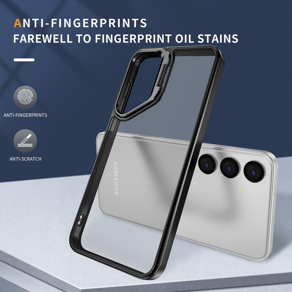 For Samsung Galaxy S25+ Case Lens Frame Kickstand TPU+Acrylic Protective Phone Cover