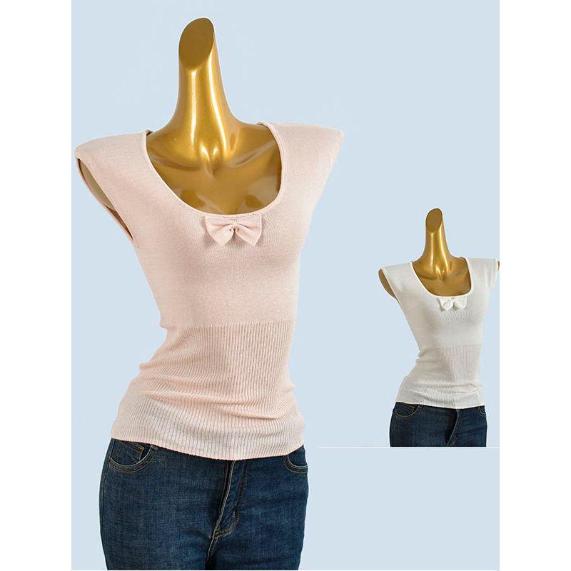 Sweet Bow U Collar Short sleeve T-shirt Women's Spring Summer Six Fleece Pure Desire Style Bottoming Shirt Slim fit Slimming Top