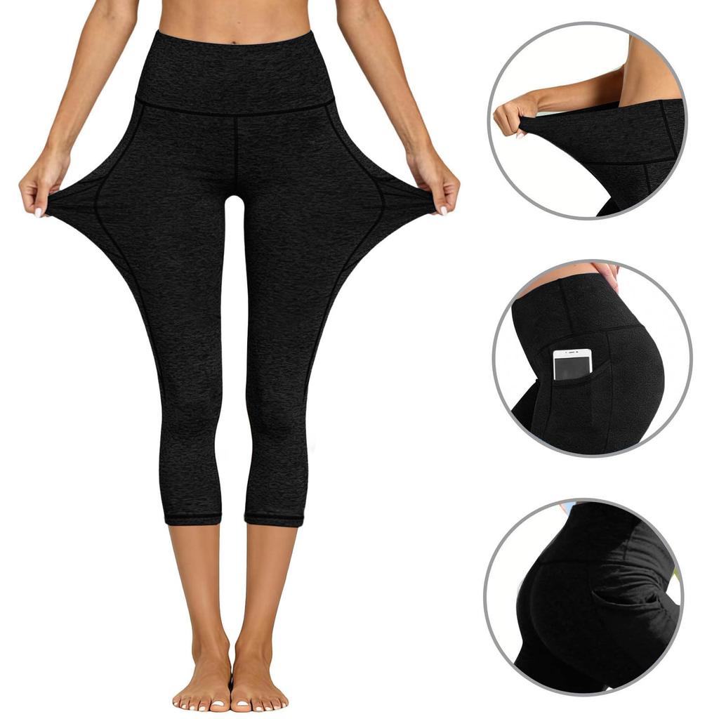 High Waist Capri Leggings with Side Pockets for Women Stretchy Tummy Control Yoga Pants Athletic Wear