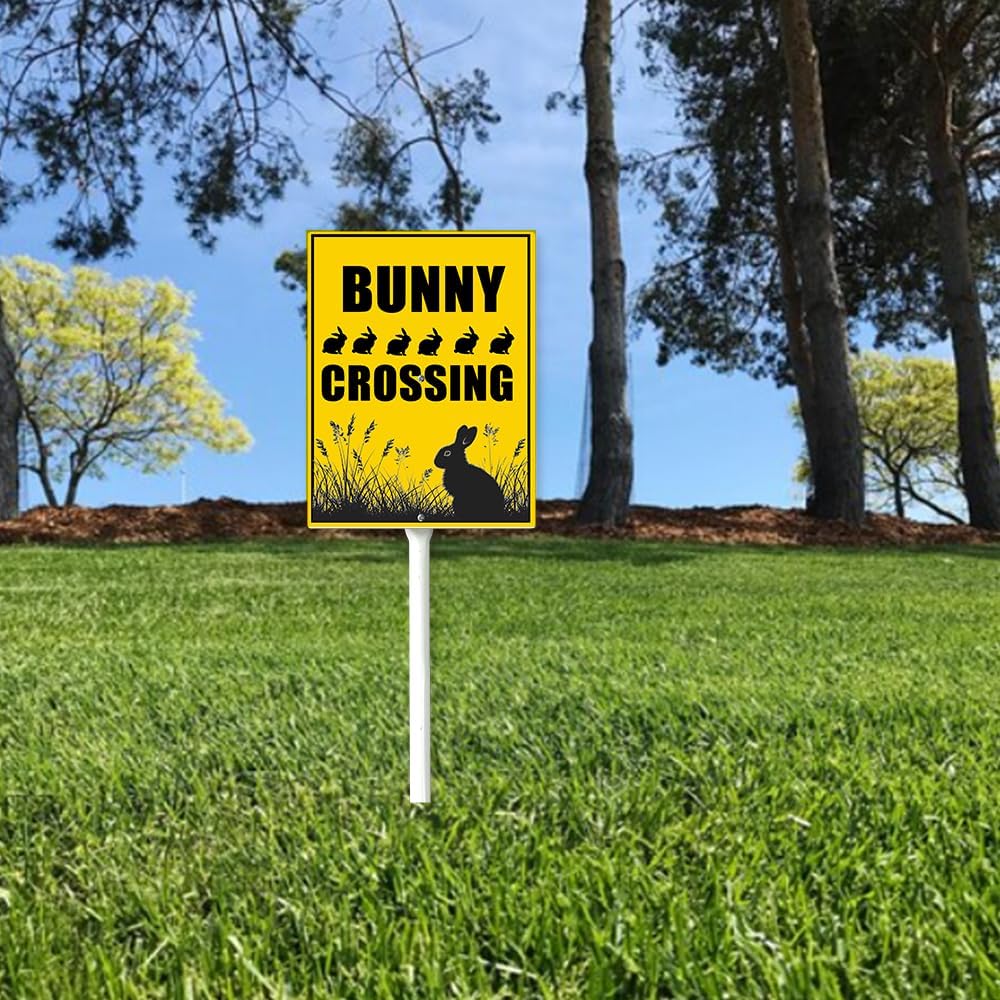 Bunny Crossing Sign With Stake Slow Down Sign For Neighborhoods Yard Farm Aluminium Caution 8x12inch Lawn Yard Grass Prop Animal