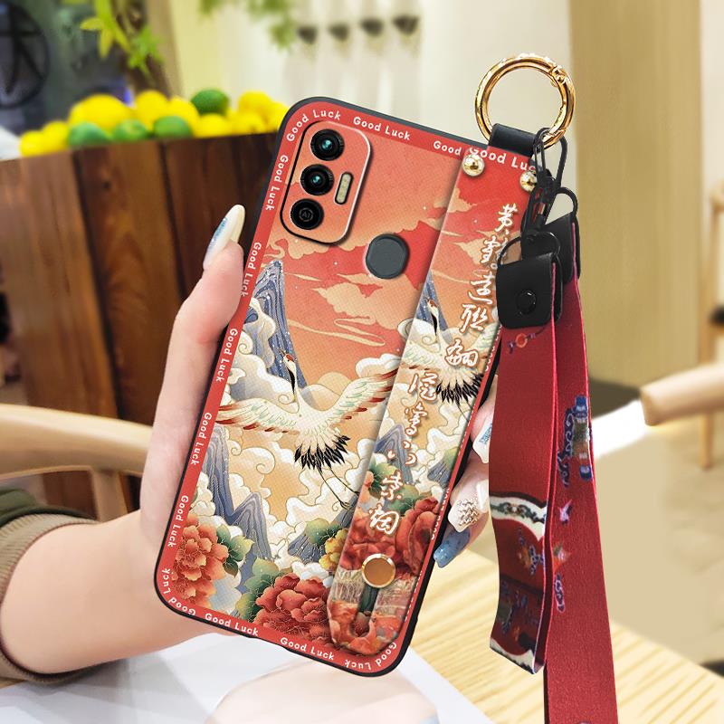 Anti-dust Soft Case Phone Case For Tecno Spark 7/Spark7T Protective Wrist Strap Fashion Wristband Ring Dirt-resistant