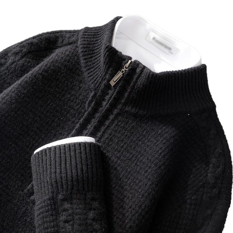 Herren Kaschmir Pullover mit hohem Kragen - Dick, Warm, Lässig, Halbreißverschluss, Basisschicht