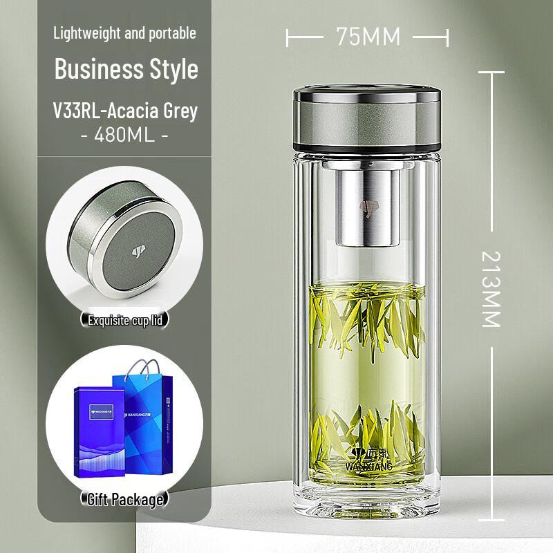 

WANXIANG Double-Wall Portable Glass Water Bottle