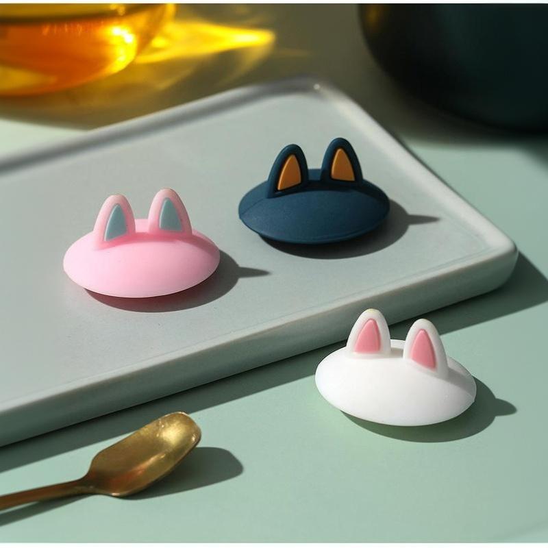 Cute Cat Ear Silicone Cup Lid Food Grade Dustproof Reusable Round Mug Cover for Outdoor Travel Camping Coffee Drink Cups