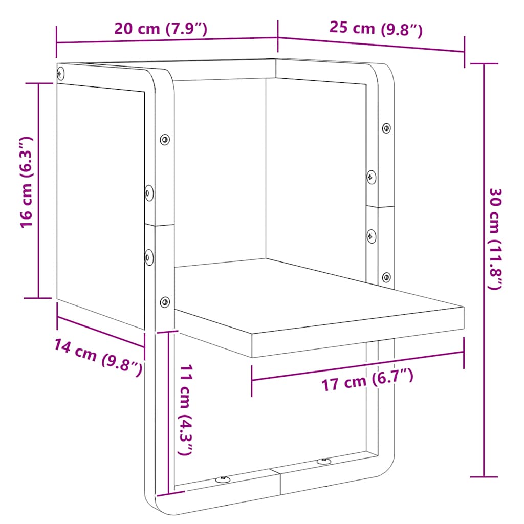 Wall Shelf with Bar Gray Sonoma 20 x 25 x 30 cm