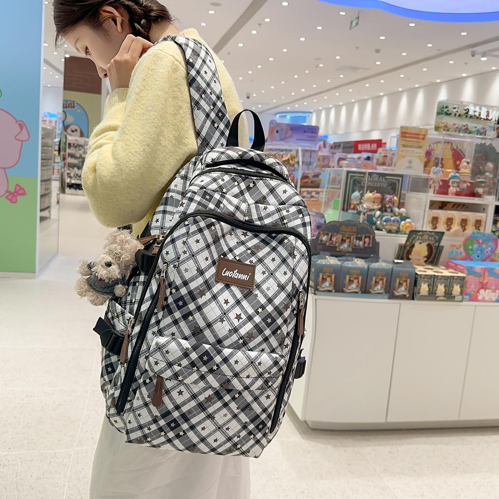 Schoolbag fashionable large-capacity backpack new casual plaid simple backpack junior high school students class commuting schoolbag