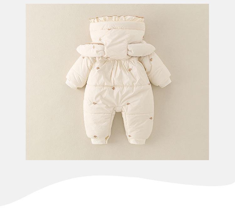 Thickened Fleece-Lined Winter Jumpsuit for Newborn Baby Girls - Cute Hooded Outfit for Outings