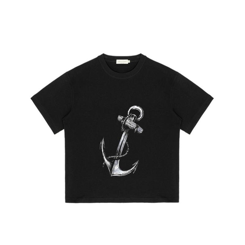 Camiseta Preta com Estampa de Âncora para Uso Casual