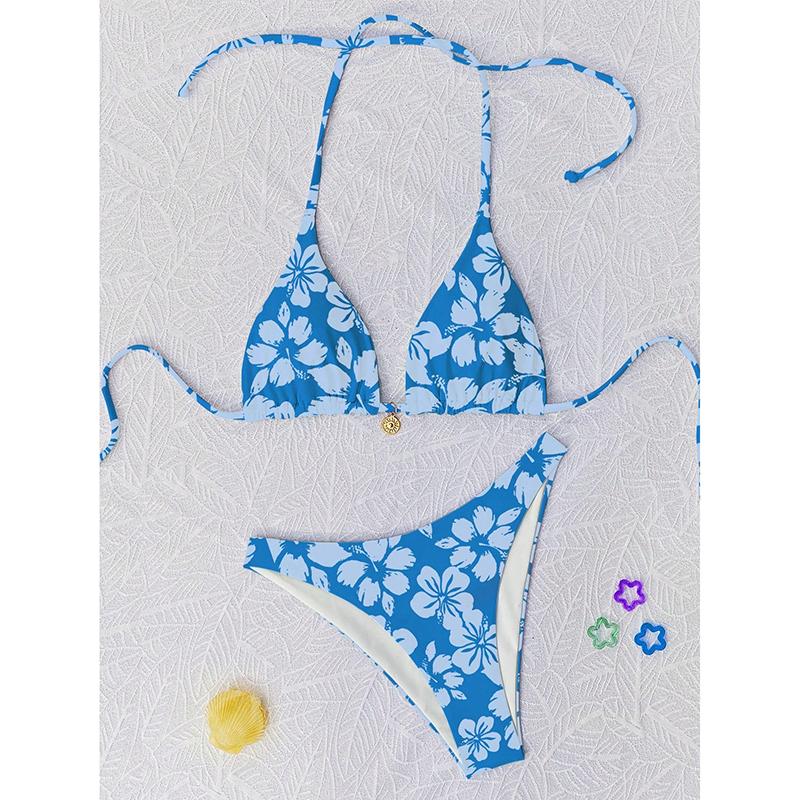 Letní plavky Dámské Sexy Halter Bikini Sety Push Up Podprsenka Tanga Dvoudílné Plavky Plážové oblečení Koupací oblek Dámské Sexy Plavky