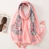 Beige Coffee Scarf Luxury Thin Womens Scarves Spring Floral Hijab Veils Soft Cotton Shawl Wrap Tassel Viscose Muslim Woman Hijab