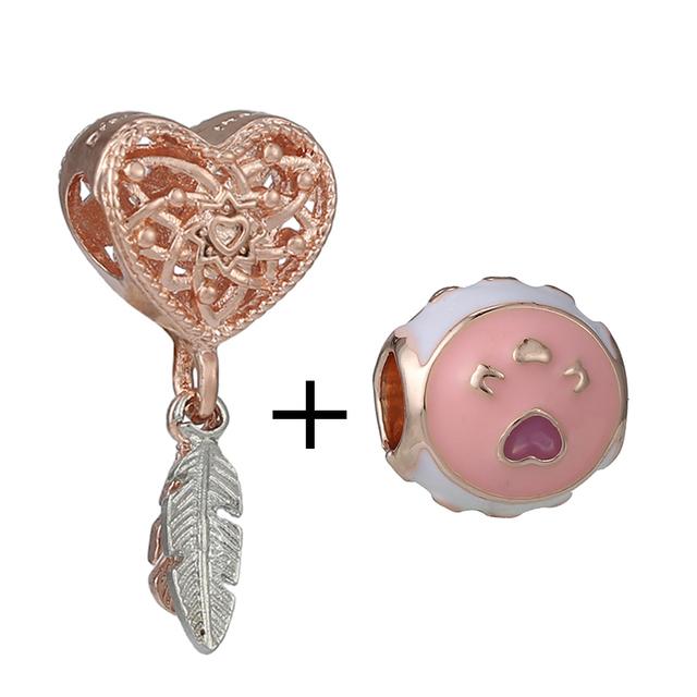 2pcs /Lot New Trend Crown Feather Zircon Hollow Leaves Beads Fit Original Brand Charms Silver Color Bracelets Women Diy Jewelry