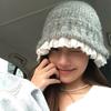 Lace Lace Knitted Bucket Hat Women's Autumn and Winter Sweet Warm Face Small Wool Hat Advanced Sense