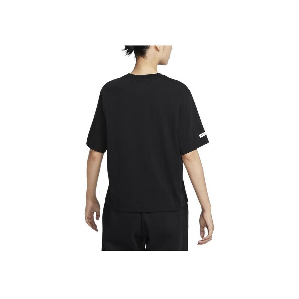 Nike American Retro Letter And Number Print Ribbed Crew Neck Short Sleeve T-Shirt Women Tops Black FQ6601-010