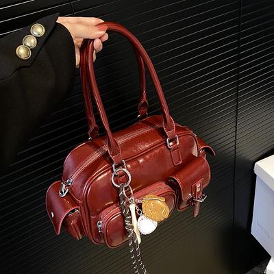 Sac de bowling portable tendance nouvelle mode niche pour femmes texture polyvalente sac à bandoulière de ville couleur unie