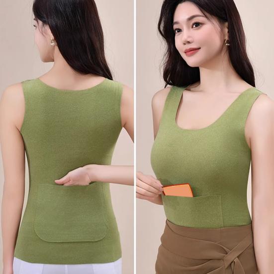 Women Fall Winter Thermal Vest Thickened Plush Sleeveless V Neck Seamless Slim Fit Pullover Soft Elastic Bottoming Underwear Tank Top Underwear