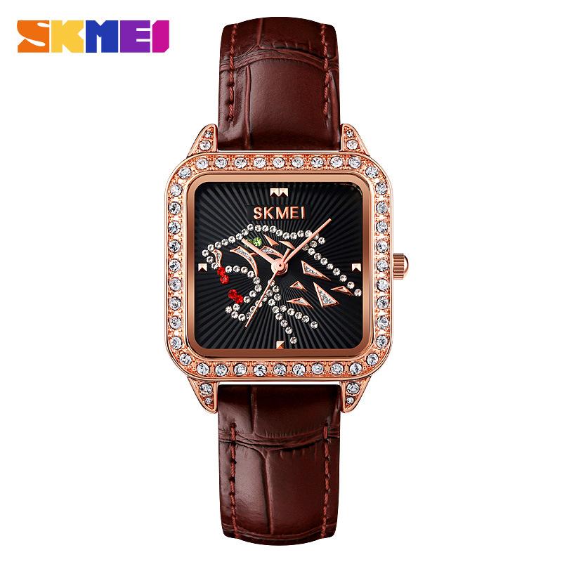 

Момент краси skmei жіночий квадратний кварцовий циферблат зі стразами жіночий, водонепроникний поясний студентський жіночий годинник темно-коричневого кольору