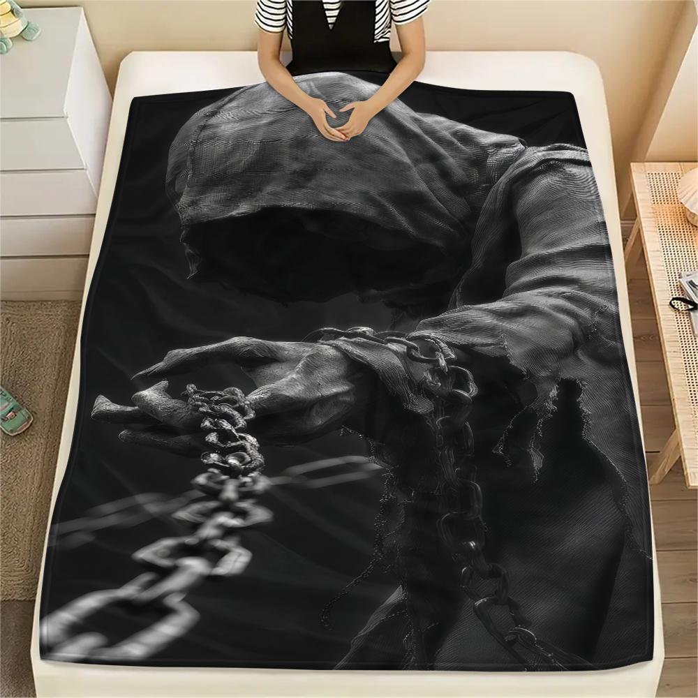 1 ks Flanelová deka s potiskem symbolu Satana, Vysoká kvalita, Pro všechna roční období, Domácí dekorace, Teplo a pohodlí, Perfektní pro vánoční dárky