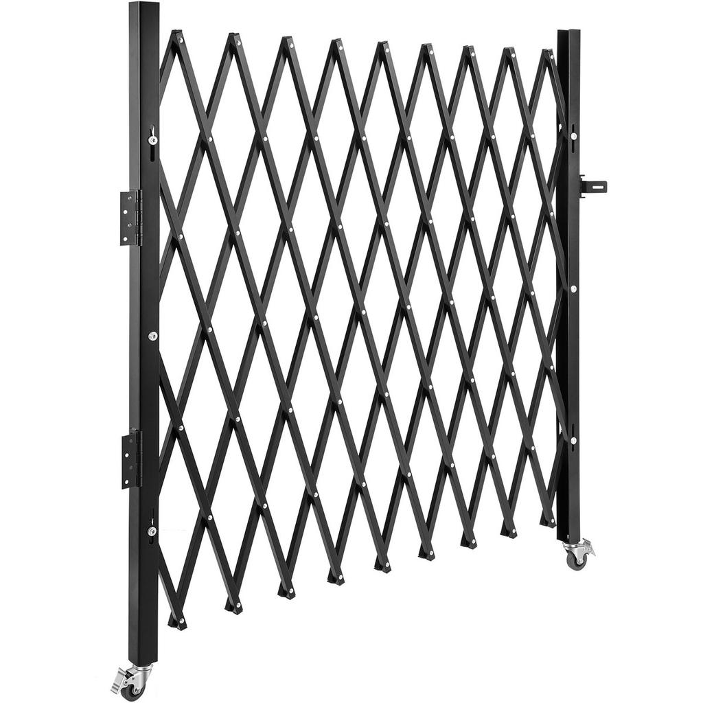 Single Folding Security Gate, 48" H X 71" W Folding Door Gate, Steel Accordion Security Gate, Flexible Expanding Security Gate, 360° Rolling Barricade