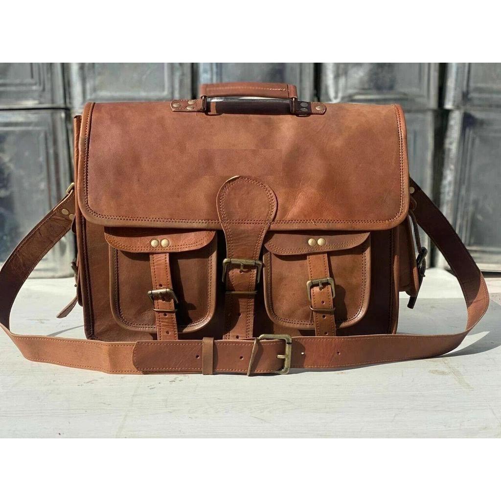 Vintage Leather Messenger Best Computer Laptop Briefcase Satchel Bag  Men