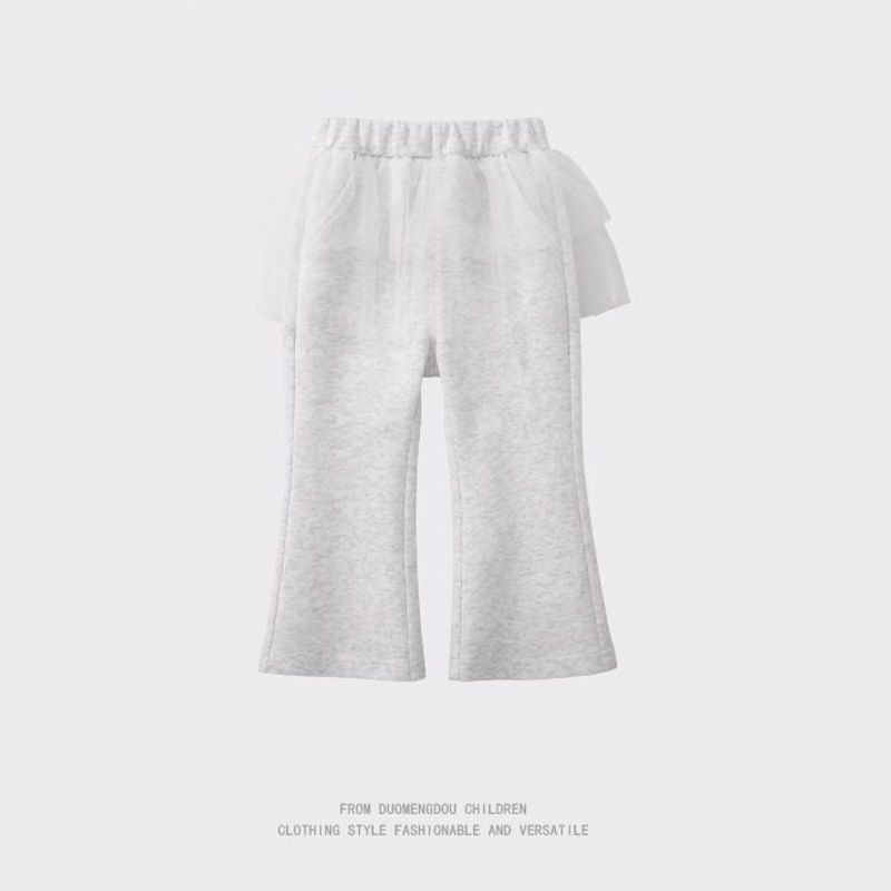 Spring and Autumn Girls' Flared Wide-Leg Pants, Korean Style Baby Girl Mesh Trendy Solid Color Thin Long Straight Casual Pants