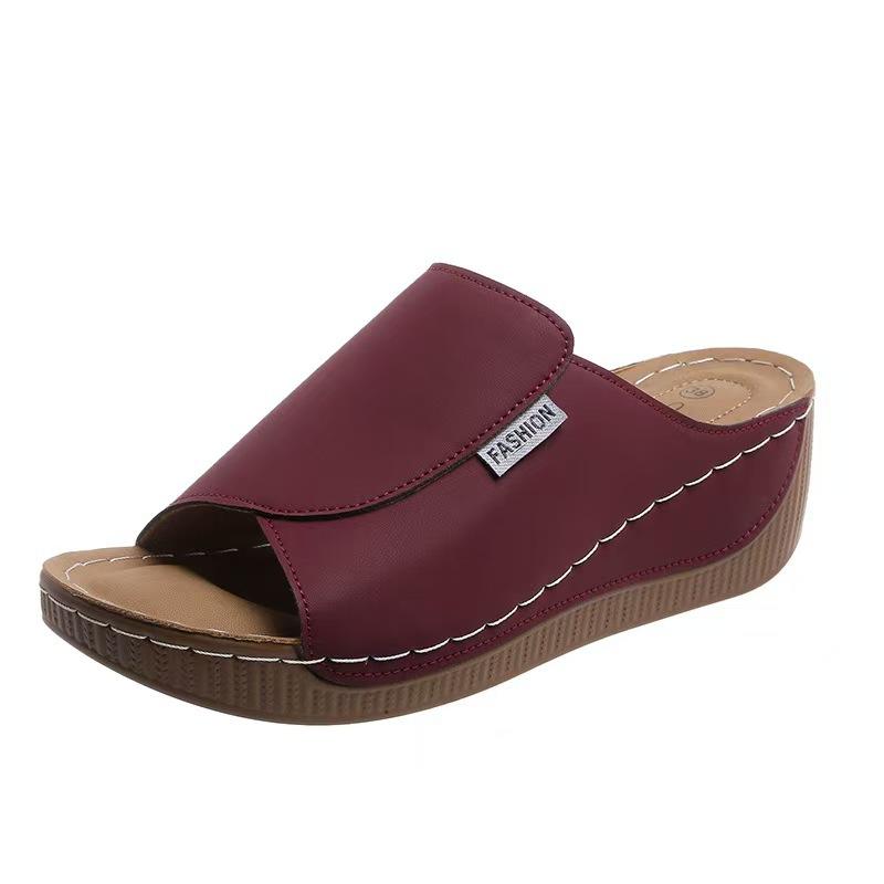 Large Size Platform Casual Slippers Women's Shoes New Wide Strip Simple and Fashionable Fish Mouth Wedge Slippers