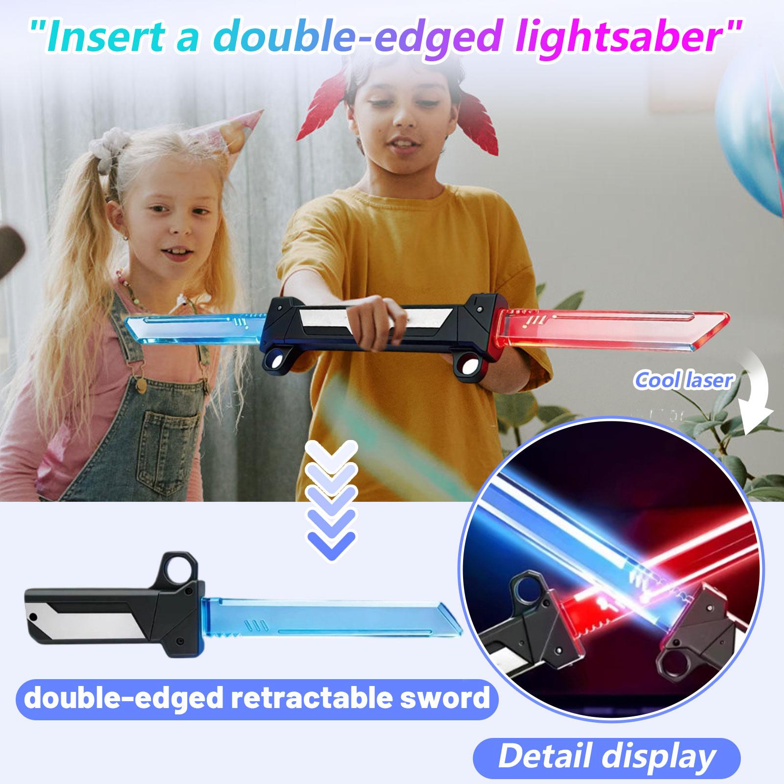 Светящийся двусторонний световой меч, Выдвижной меч, Детская игрушка для мальчиков, С соединяющимися светящимися двусторонними лезвиями. One Size