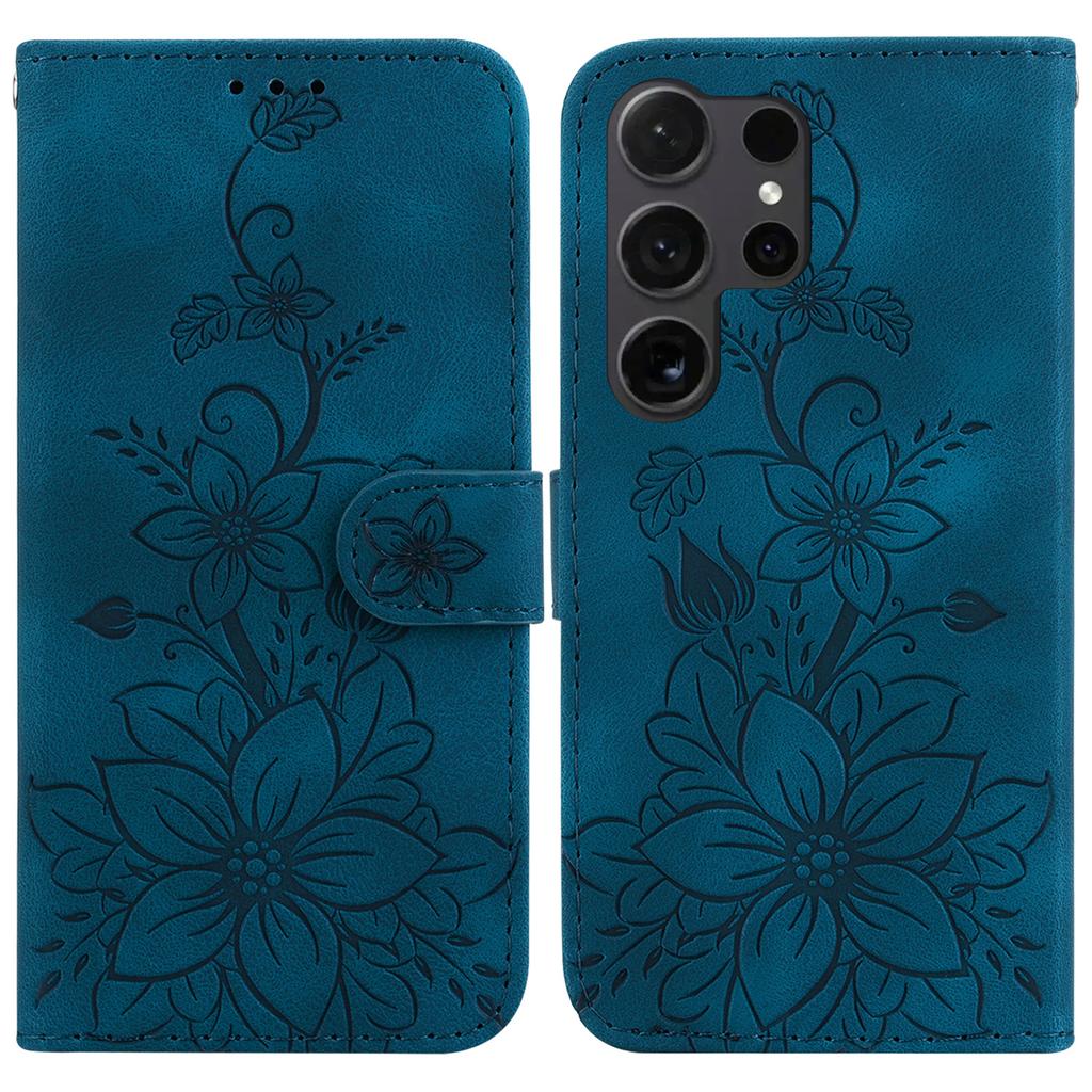 For Samsung Galaxy S25 Ultra Case Lily Flower Imprint Leather Phone Cover with Stand