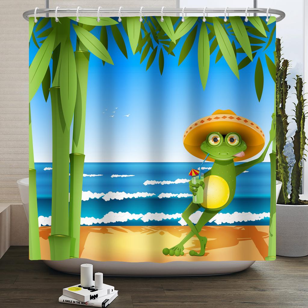 Funny Frog Shower Curtain for Bathroom Mushroom Butterfly Floral Green Plant Cartoon Animal Waterproof Polyester Shower Curtain