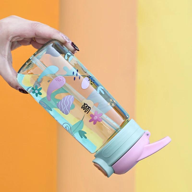 600ml Children's Plastic Water Cup, Straw Water Bottle, Portable Travel Bottle, Gym Sports and Fitness Cup