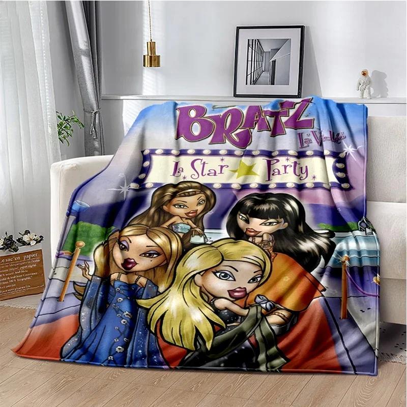 Kawaii Bratz Cartoon Anime Cute Throws Blanket Girl Sofa Home Hiking Picnic Bed Fashion Super Soft Flannel Blanket Birthday Gift