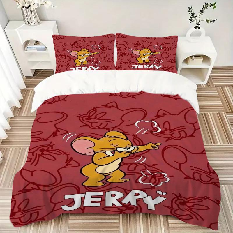 3pcs Jerry Mouse Printed Bedding Set, Soft and Comfortable Quilt Cover for Bedroom, Guest Room (1 Duvet Cover + 2 Pillowcases, Pillow Core N