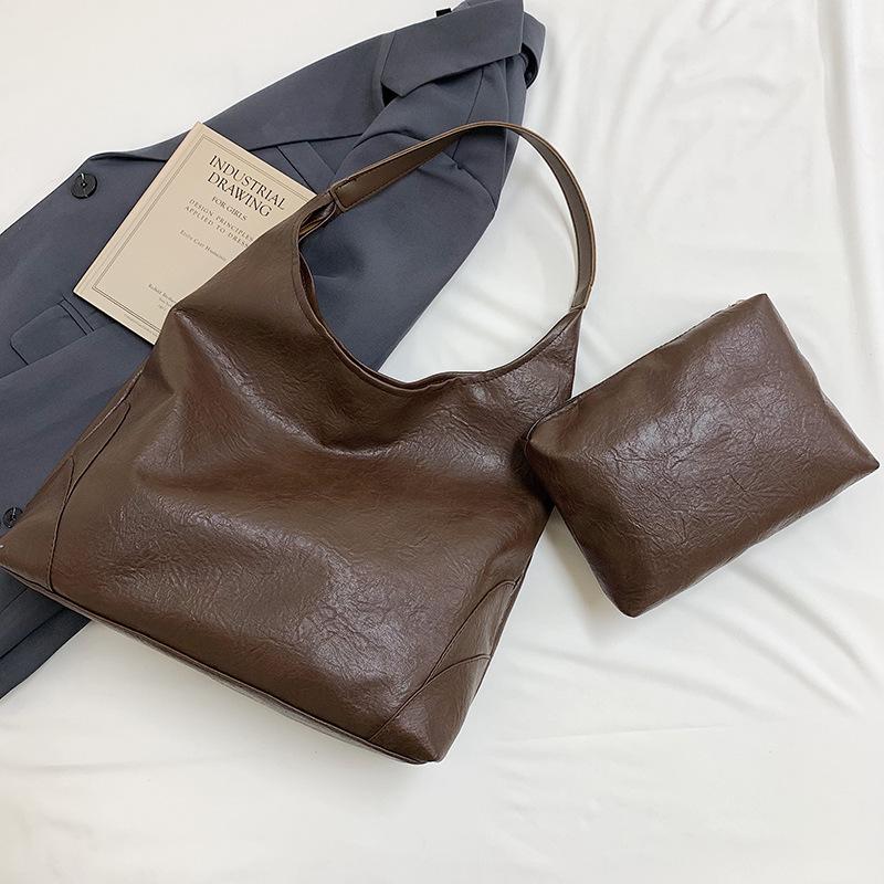 

Ретро-модная простая сумка-тоут для матери и ребенка, большая вместительная сумка через плечо, нишевая сумка с высокой стоимостью кофейный