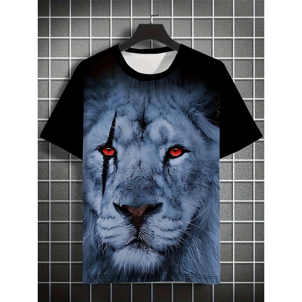

New Men T-Shirt 3D Fierce Leopard Graphic Print Summer Fashion Crew Neck Short Sleeved T-Shirt for Men Top Tiger Street Clothing XL