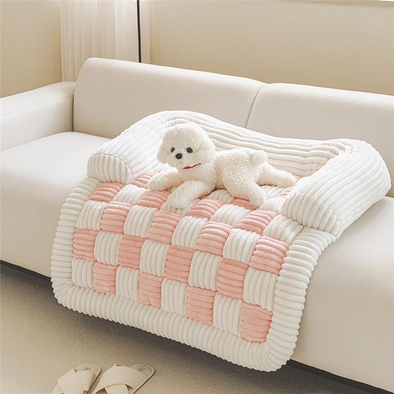Pet Checkerboard Grid Fashion Kennel Mat Square Four Seasons Universal Plush Pet Kennel