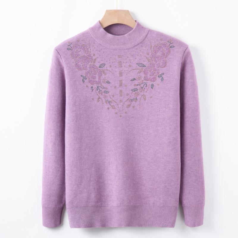 New mother's autumn and winter plush sweater medium and old women's clothing integrated plush warm bottoming shirt grandma autumn top