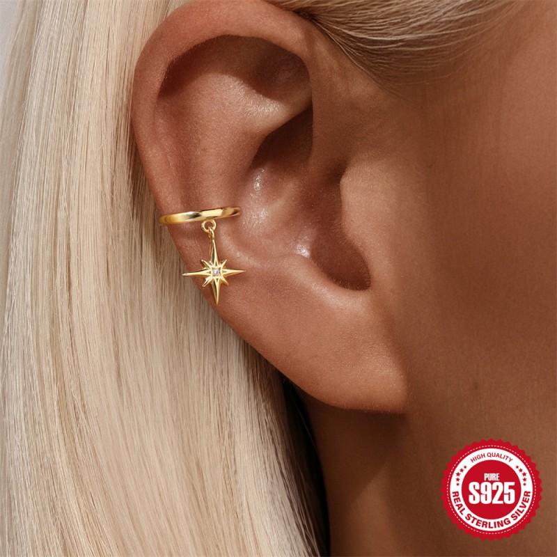Geometric Fringe Eight-Pointed Star Rhinestone Ear Cuff Earrings Women Minimalist Fashion Jewelry