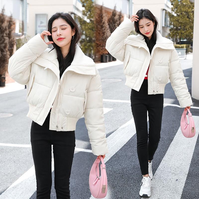 Womens Short Puffer Coat With Oversized Lapel Warm Thick Cotton Jacket Winter Casual Wear