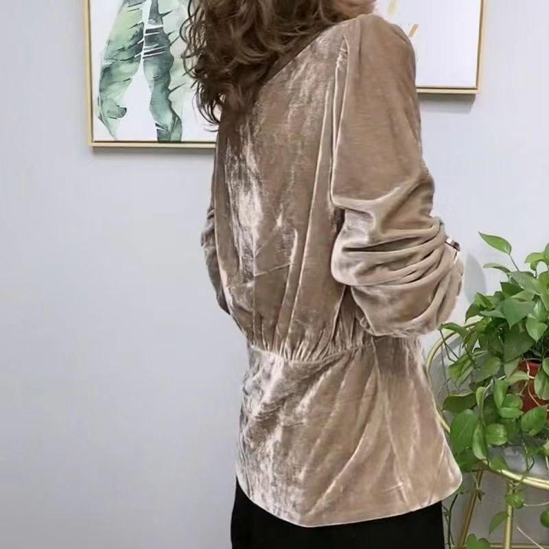 Dámská Vintage jednořadá košile s výstřihem do V pro dojíždění jaro podzim univerzální halenka s dlouhým rukávem pro ženy