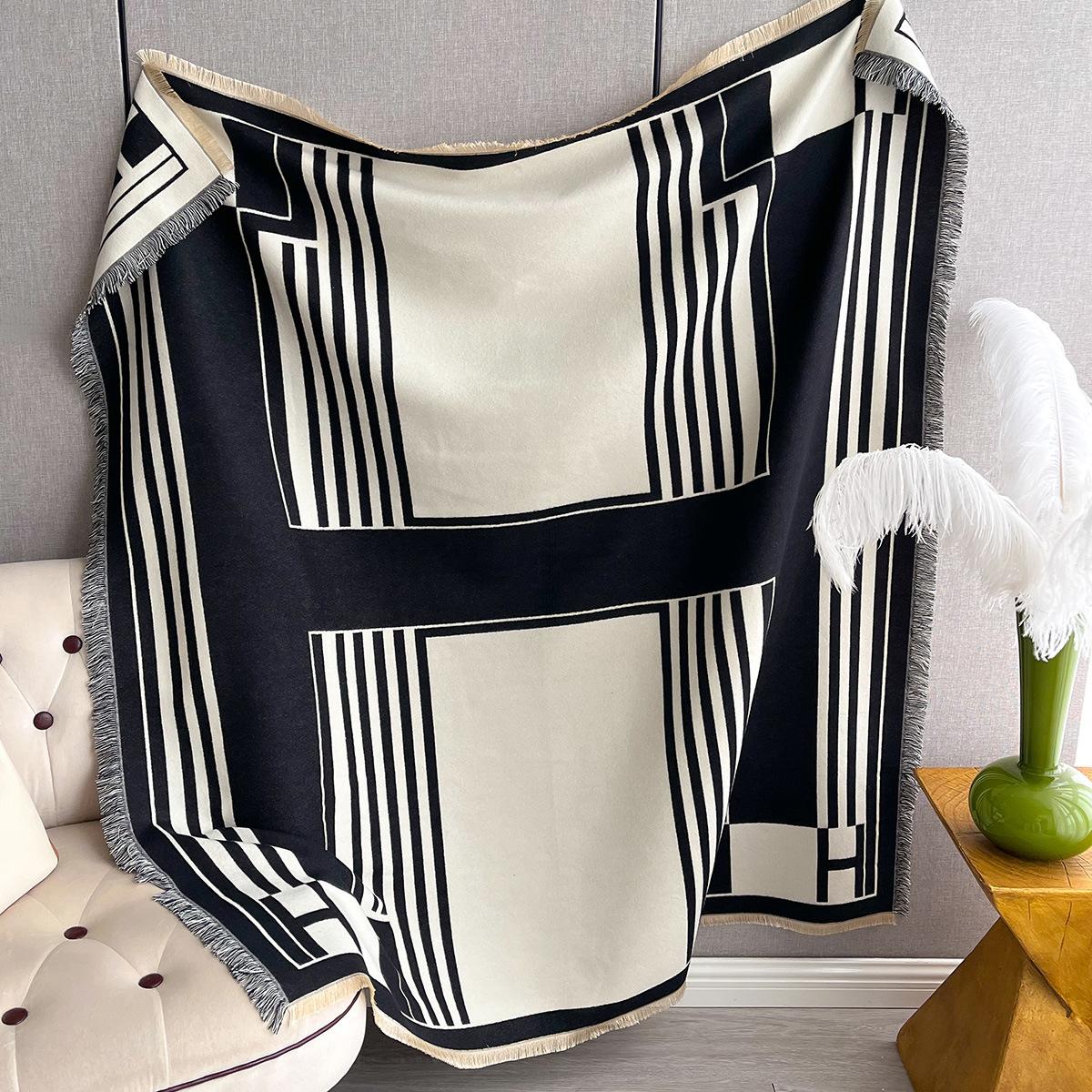 

Striped Double-Sided Imitation Cashmere Scarf Women S Air Conditioner Shawl Outer Cape Dual-Purpose Warm Thickened Scarf 130*130cm