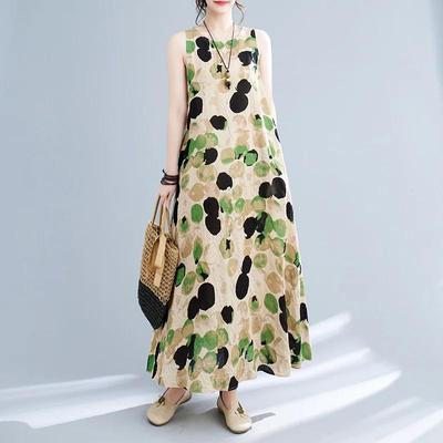 Varrukateta Plus-suuruses puuvillane vintage Polka Dot uus kleit naiste vabaaja avar pikk suvekleit