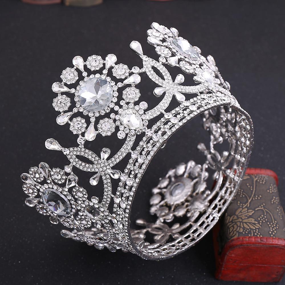 Bridal Crown Full Ring Wedding Crown Round Crown European Retro Palace Sparkling Diamond Luxurious Large Crown