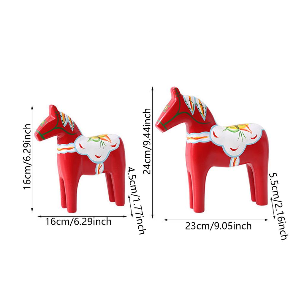 1 Pair Handcrafts Swedish Dala Horse Wooden Sculptures Painting Ornaments for Home Office Desktop and Shelf Decors