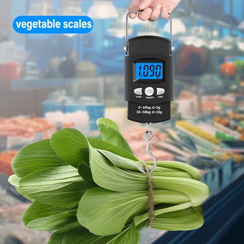50kg/10g Portable Electronic Scale LCD Digital Display Hand Scale with 1m Measuring Tape,Travel Fishing Hanging Hook Scale