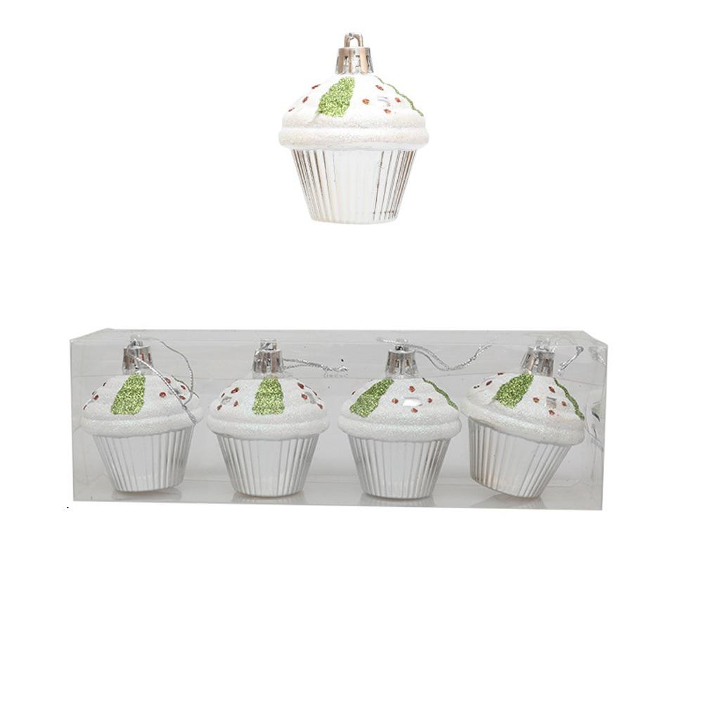 4pcs Plastic Painted Christmas Cake Pendant DIY Crafts Christmas Tree Decoration  Home Xmas Decor