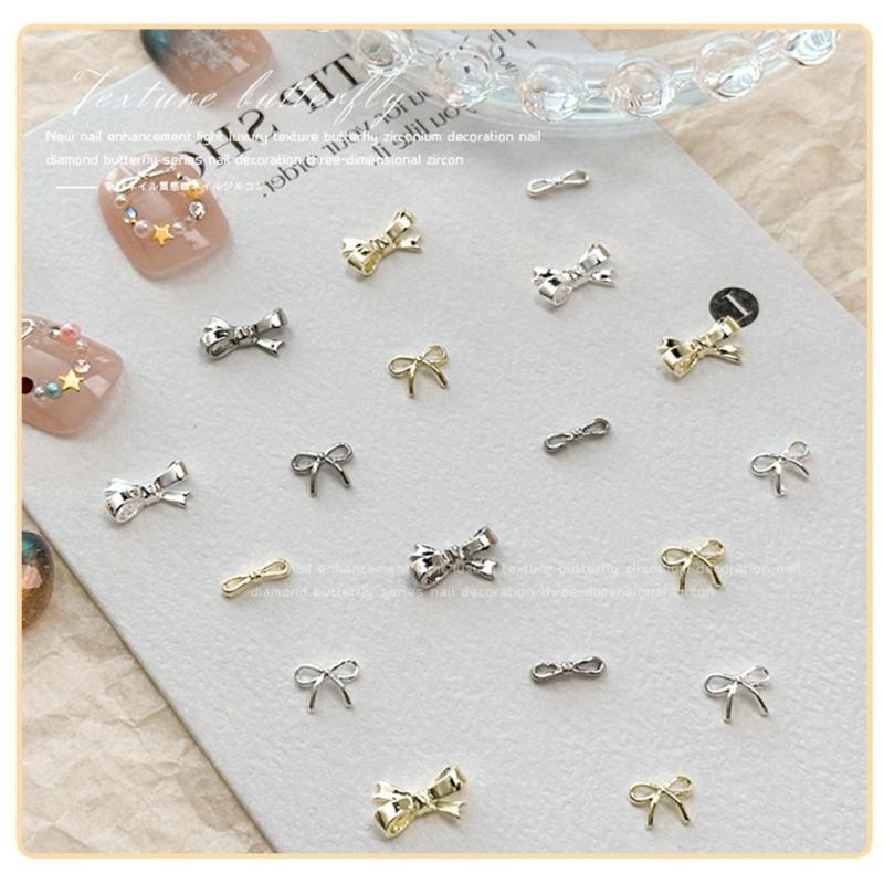 10pcs Delicate Alloy Bow Nail Gems for Stylish and Cute Nail Decorations for Women Girls